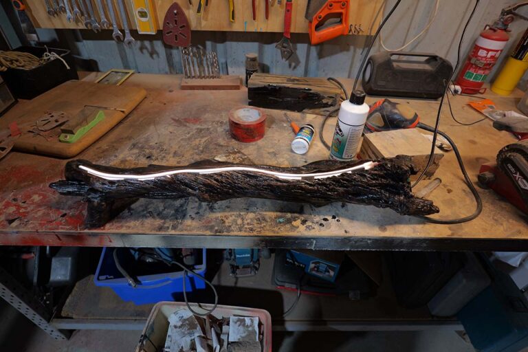 LED light on wooden branch