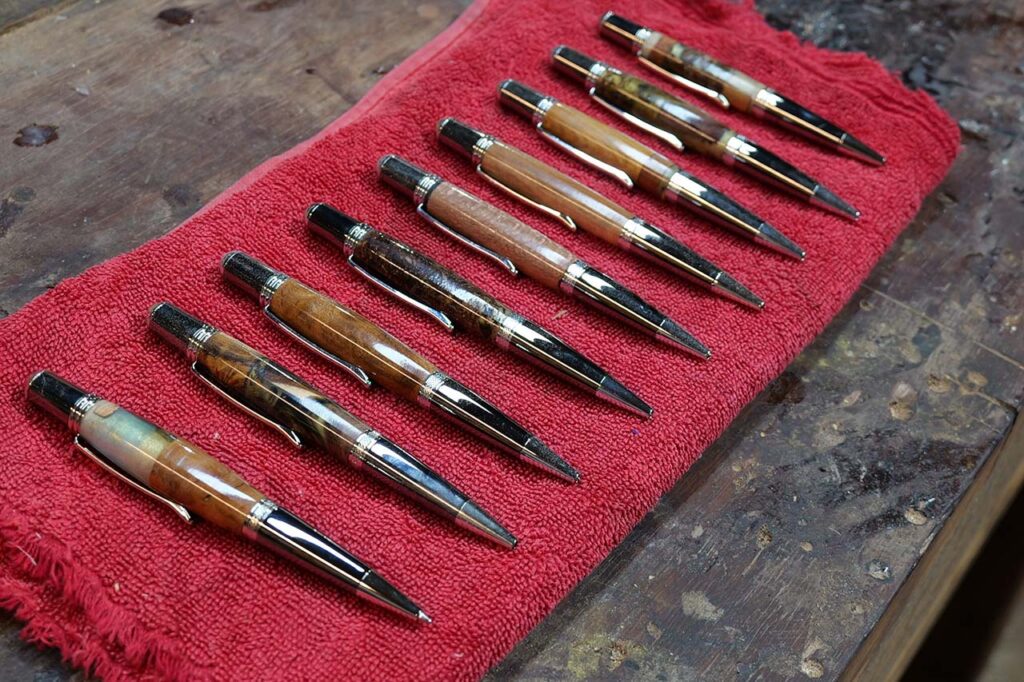 hand-turned resin pens - endgrain